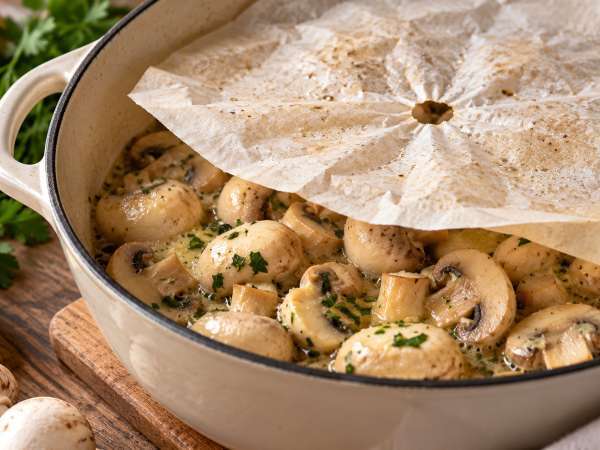Защо някои френски готвачи покриват печурките с кръг от хартия за печене?