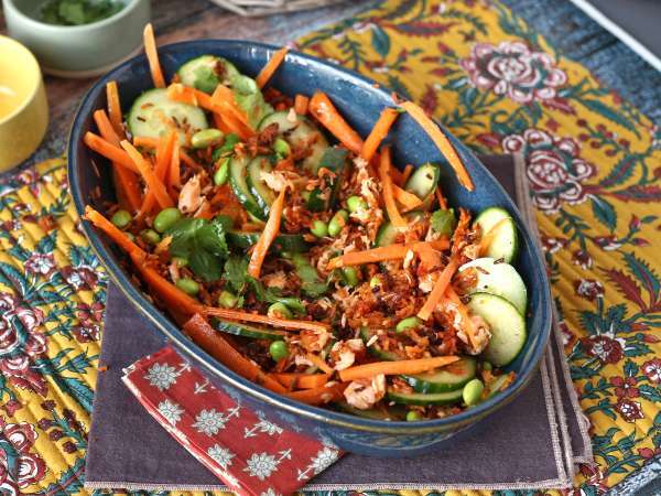 Хрупкава, пикантна салата от сьомга с хрупкав ориз! - Подготовка стъпка 8