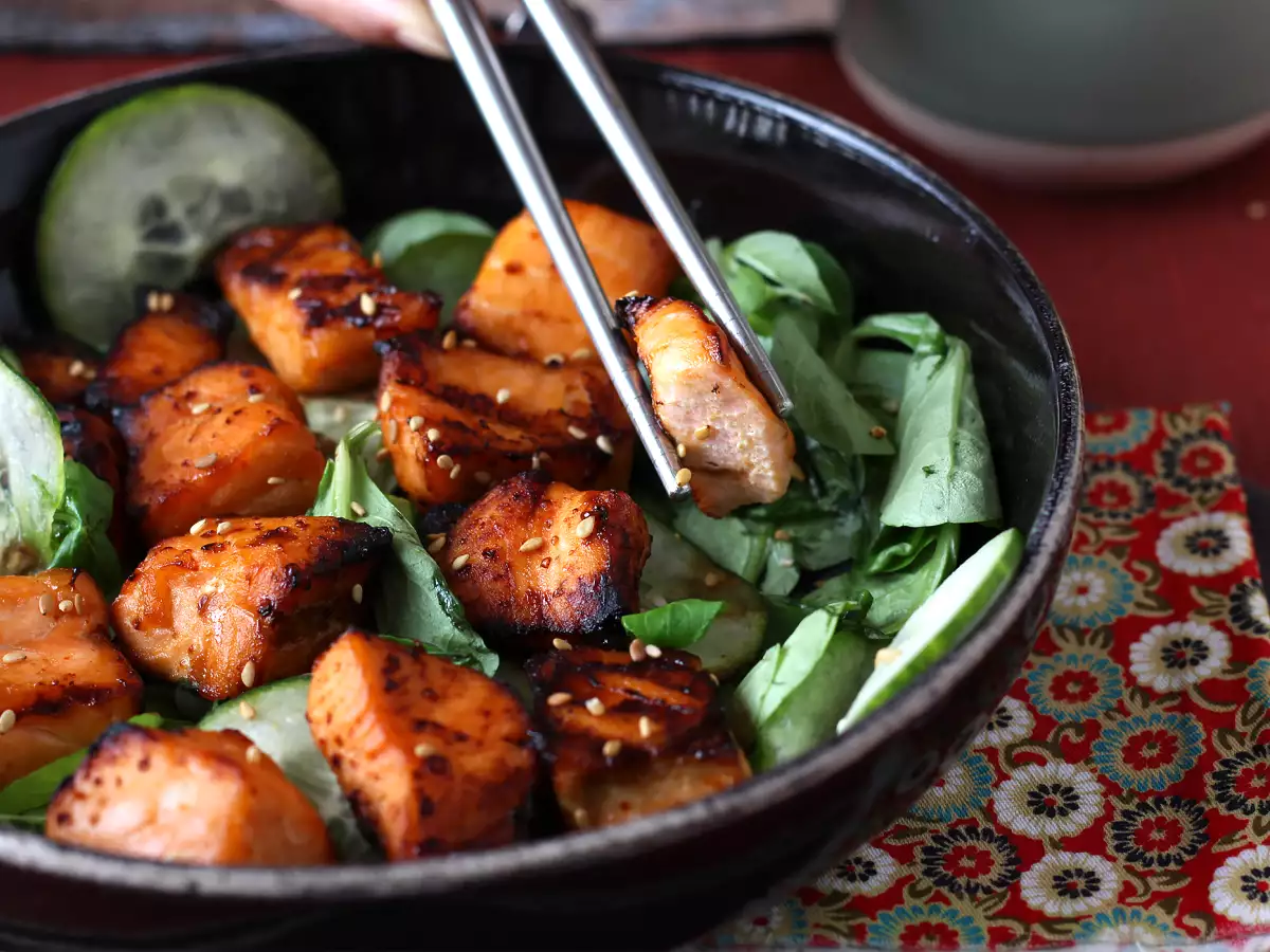 Хапки от сьомга с азиатска марината във фритюрник - снимка 2