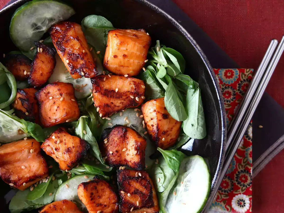 Хапки от сьомга с азиатска марината във фритюрник - снимка 4