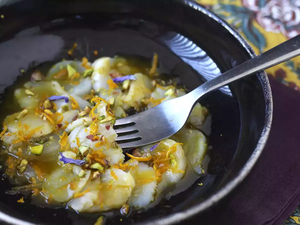 Карпачо от миди с цитрусов винегрет и шамфъстък - елегантно и лесно за приготвяне предястие. - снимка 2