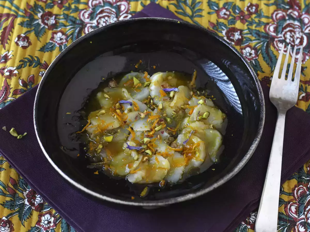 Карпачо от миди с цитрусов винегрет и шамфъстък - елегантно и лесно за приготвяне предястие. - снимка 4