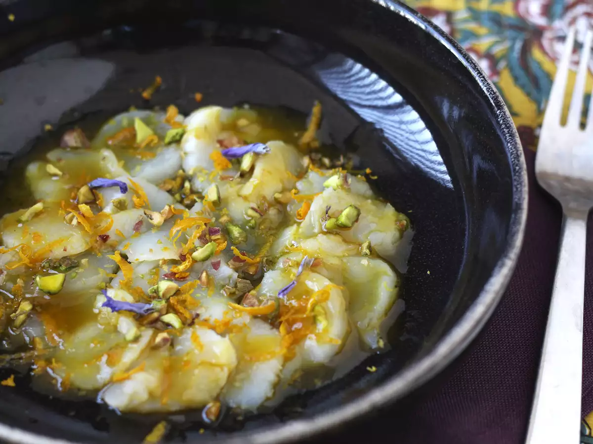 Карпачо от миди с цитрусов винегрет и шамфъстък - елегантно и лесно за приготвяне предястие. - снимка 5