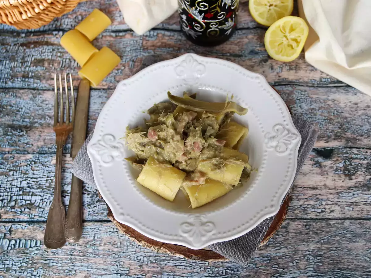 Паста с артишок и панчета – вкусно и лесно за приготвяне първо ястие - снимка 3