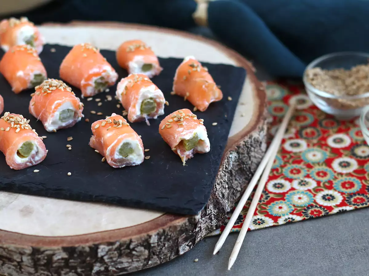 Рулца от сьомга с козе сирене и аспержи - снимка 5