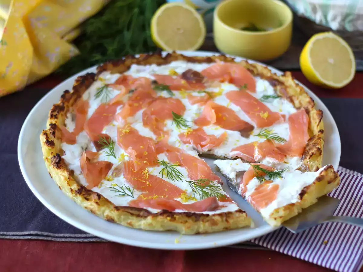 Тарт с пушена сьомга с картофена основа - снимка 5