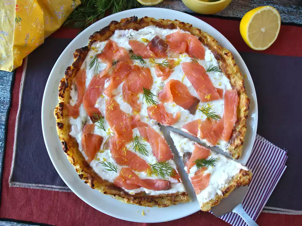 Тарт с пушена сьомга с картофена основа - снимка 7